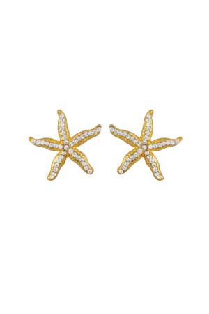 Aurora's Crystal Starfish Gold Earrings Daphne x Oceanus