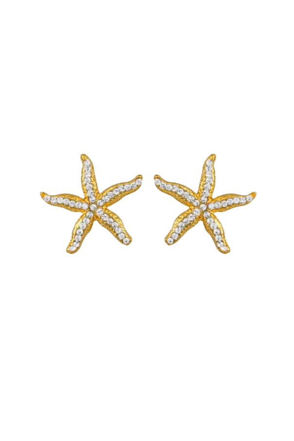 Aurora's Crystal Starfish Gold Earrings Daphne x Oceanus