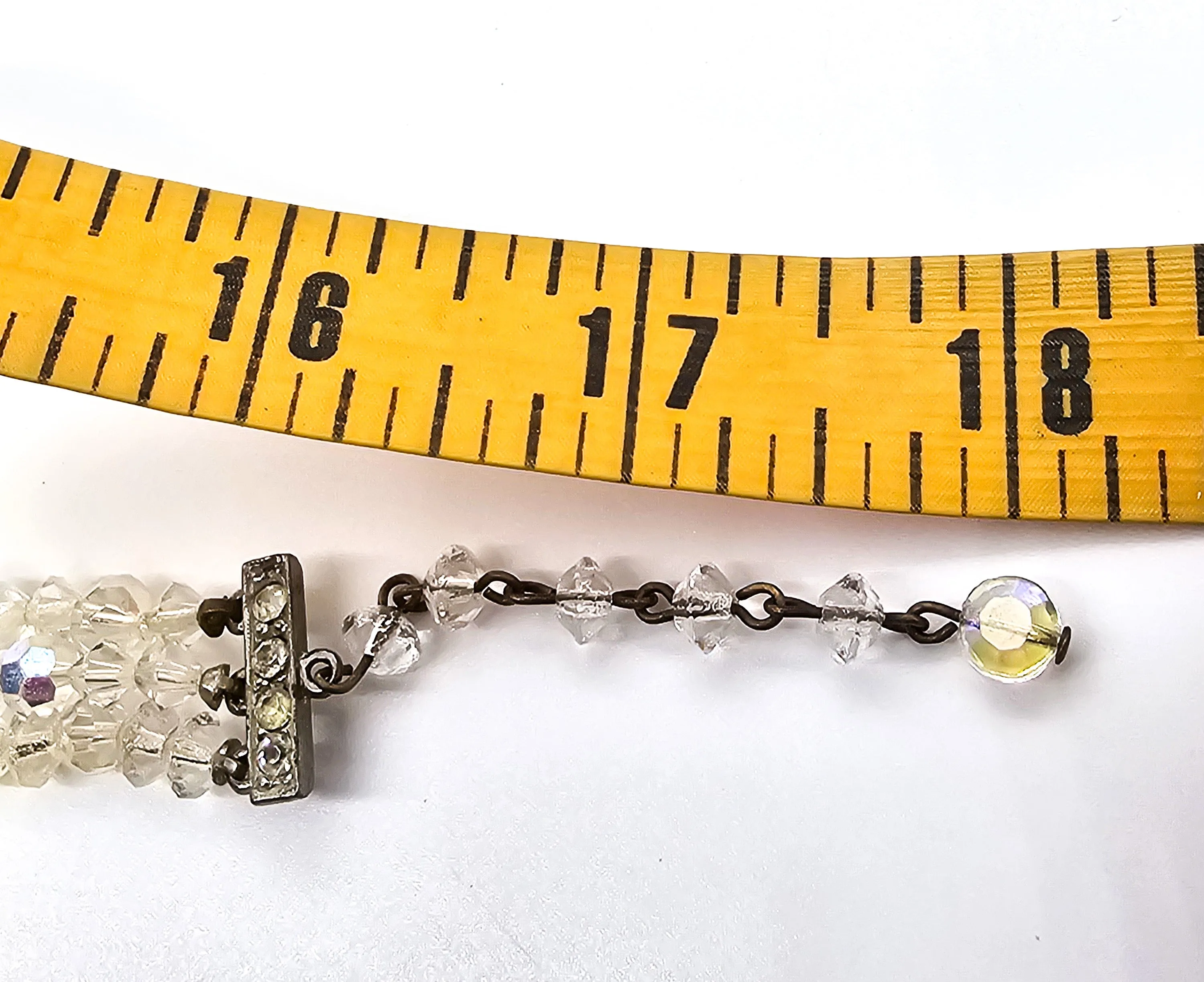 Austrian Crystal tiered vintage three strand Aurora borealis graduated beaded necklace