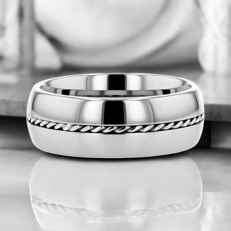 BALDWYN | Silver Tungsten Ring, Braided Palladium 950 Inlay, Domed