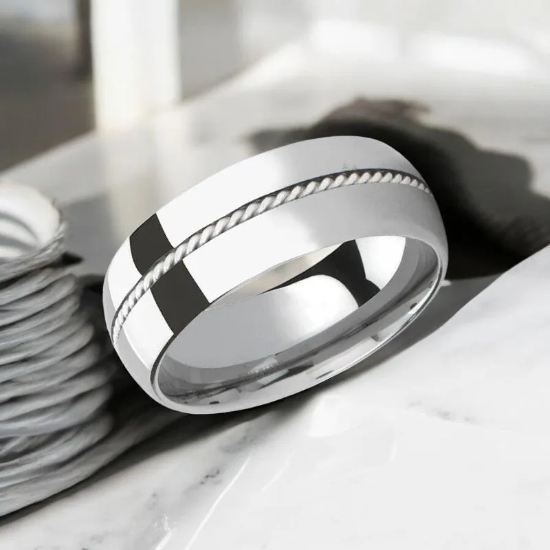BALDWYN | Silver Tungsten Ring, Braided Palladium 950 Inlay, Domed