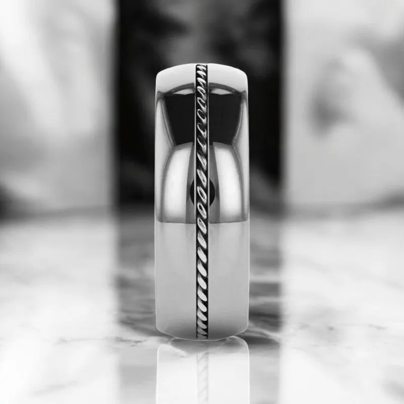 BALDWYN | Silver Tungsten Ring, Braided Palladium 950 Inlay, Domed