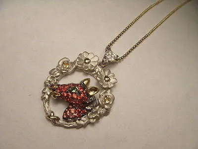 Beautiful Estate 14K White Gold Diamond Orange Sapphire Horse Pendant Slide