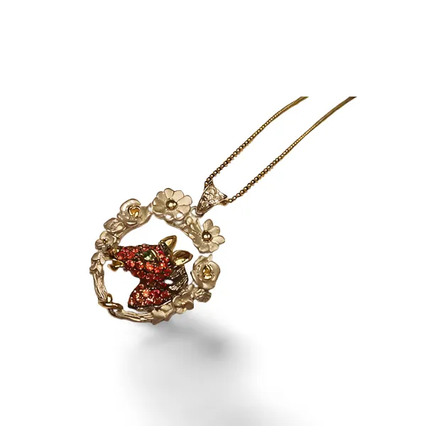 Beautiful Estate 14K White Gold Diamond Orange Sapphire Horse Pendant Slide