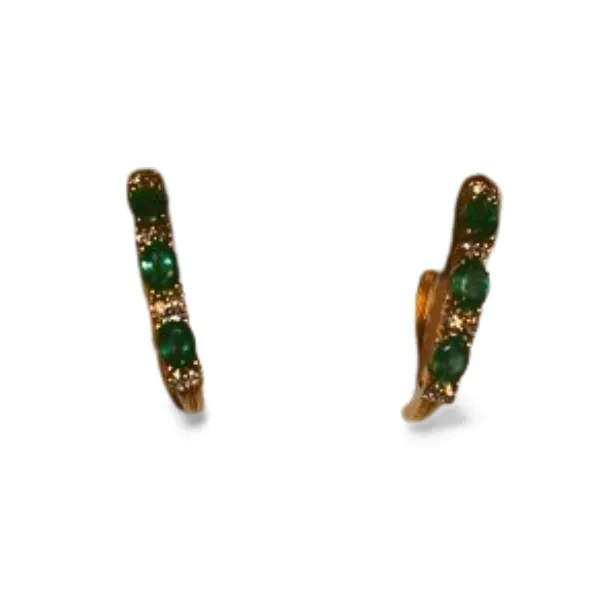 Beautiful Estate 14K White Gold Emerald Diamond Hoop Hoops Earrings