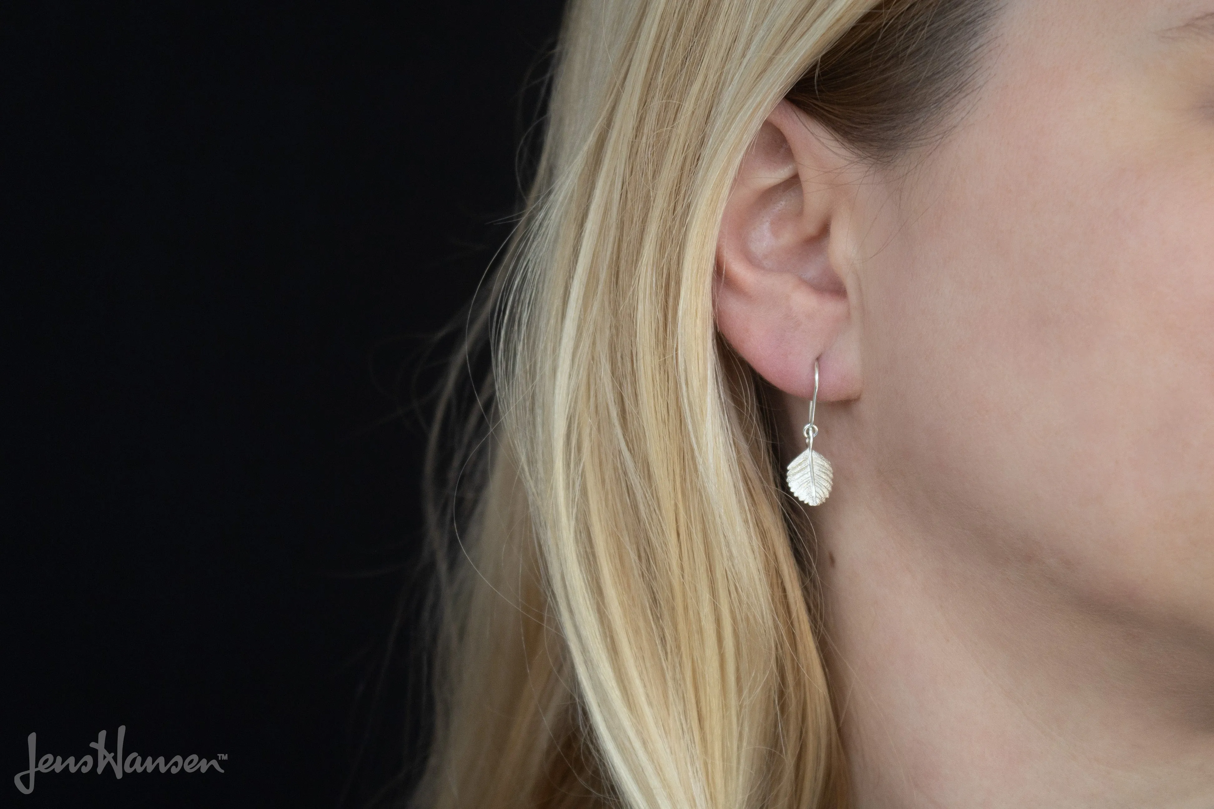 Beech Leaf Earrings, Sterling Silver