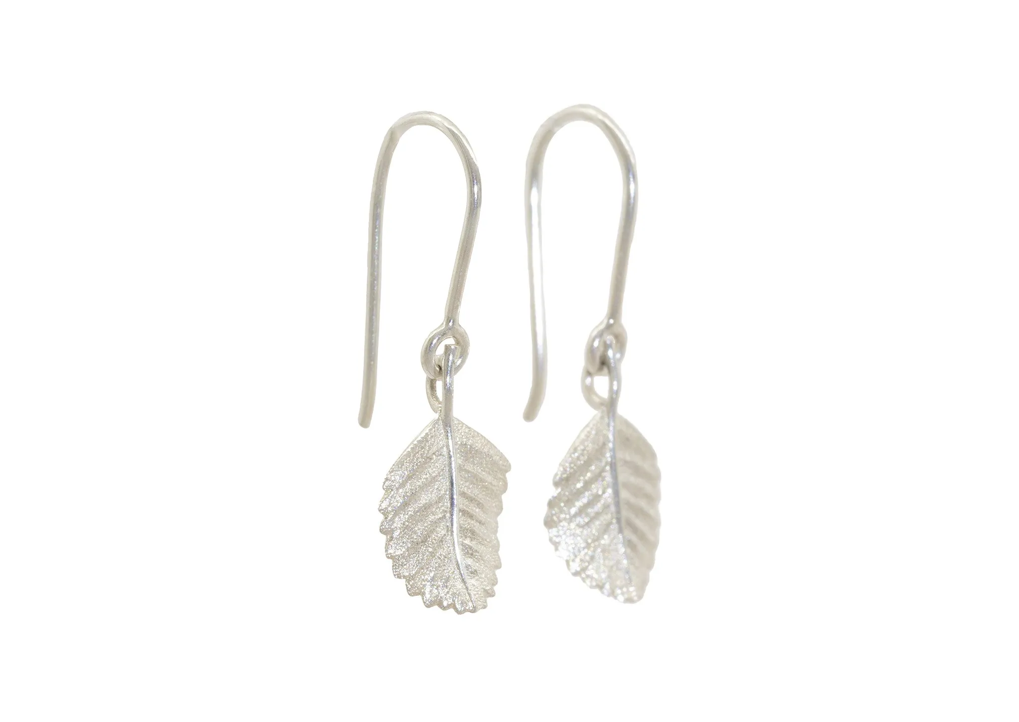 Beech Leaf Earrings, Sterling Silver