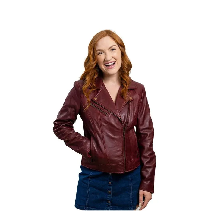 Betsy - Women's Fashion Lambskin Leather Jacket (Oxblood)