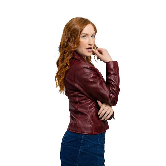 Betsy - Women's Fashion Lambskin Leather Jacket (Oxblood)