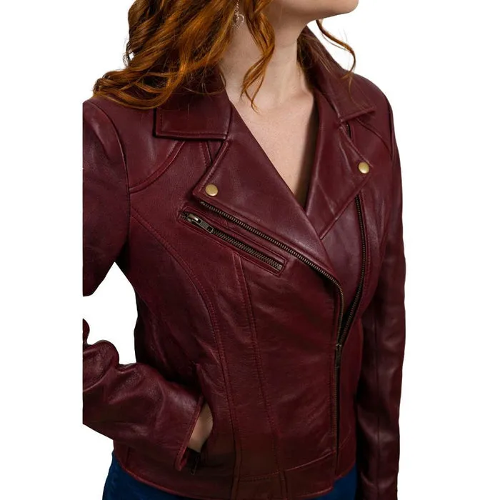 Betsy - Women's Fashion Lambskin Leather Jacket (Oxblood)