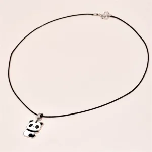 Black & Silver-Plated Panda Pendant Necklace