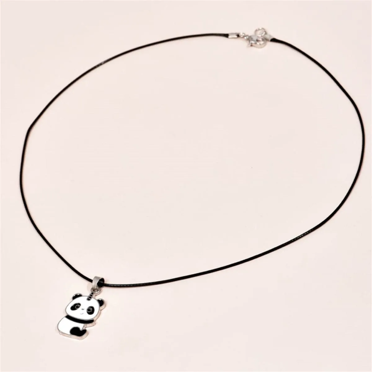 Black & Silver-Plated Panda Pendant Necklace