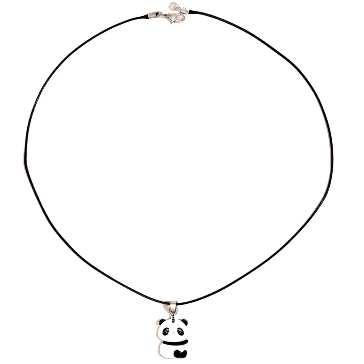 Black & Silver-Plated Panda Pendant Necklace