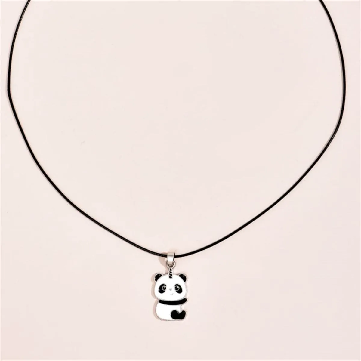 Black & Silver-Plated Panda Pendant Necklace