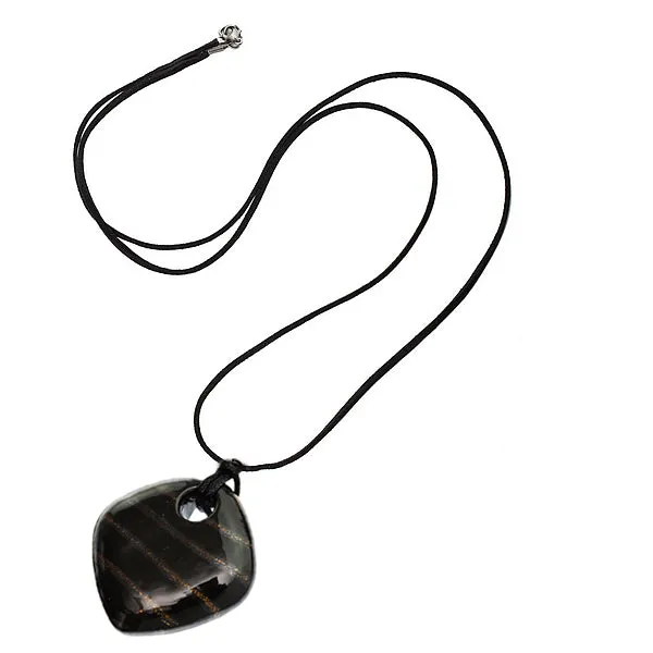 Black Glass Murano Cord Charm Necklace