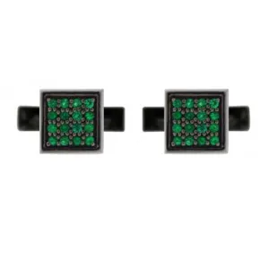 Blackened Silver Emerald Cufflinks Cuadrado