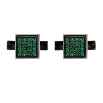Blackened Silver Emerald Cufflinks Cuadrado