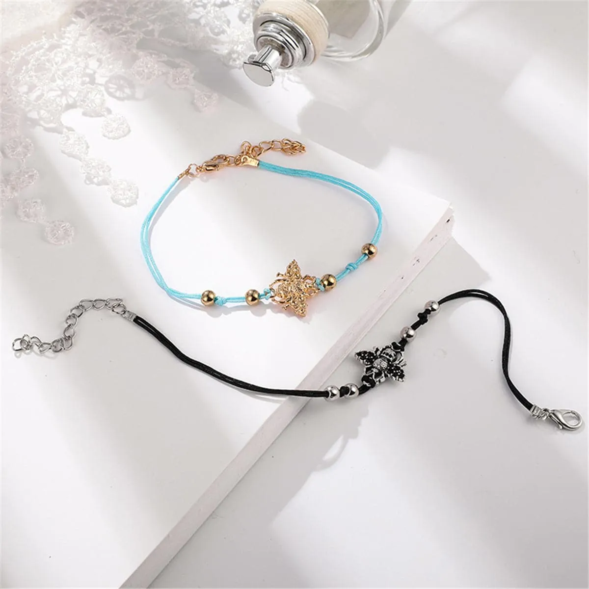 Blue & Navy Bee Charm Anklet Set