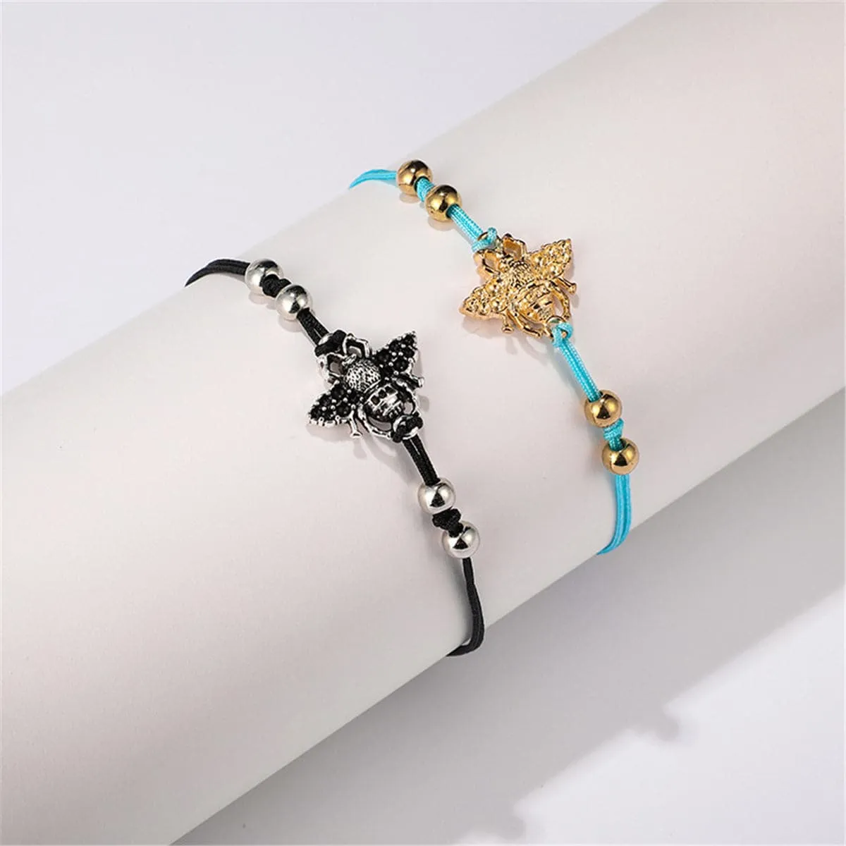 Blue & Navy Bee Charm Anklet Set