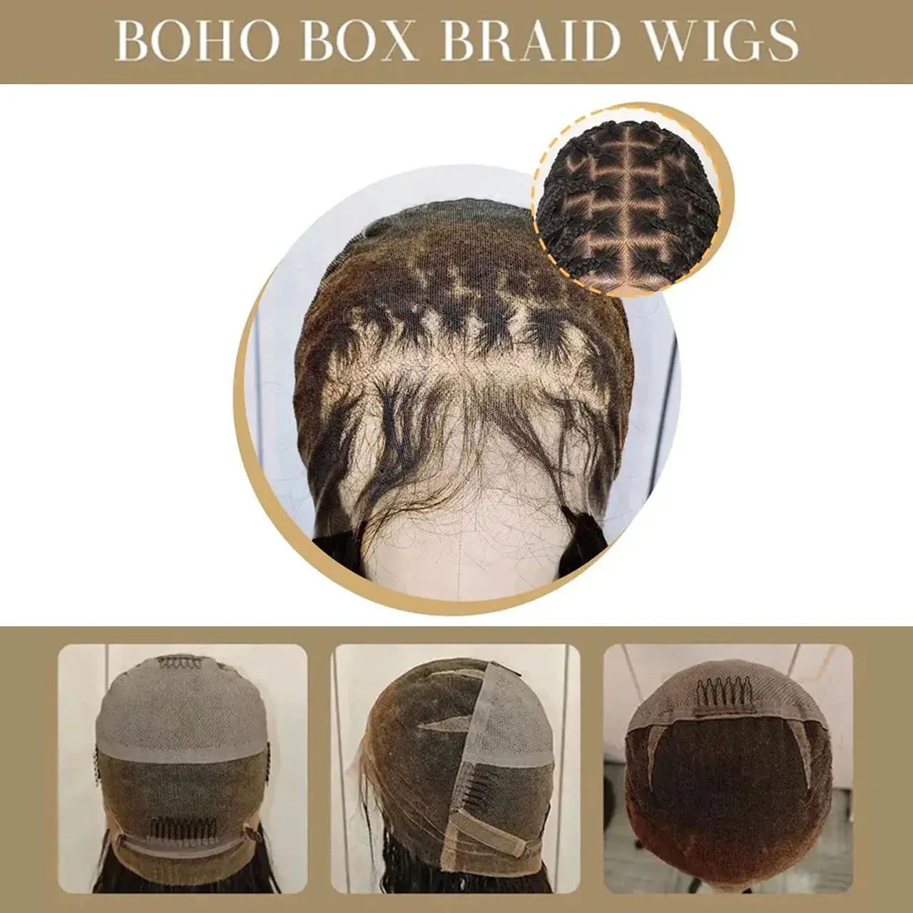 Boho Box Knotless Human Hair Braided Wigs Full HD Lace
