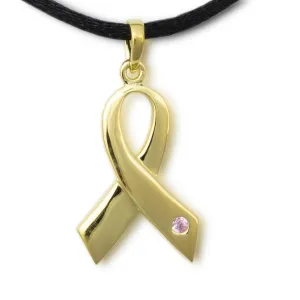 Breast Cancer Ribbon Cremation Pendant Necklace - Gold Vermeil