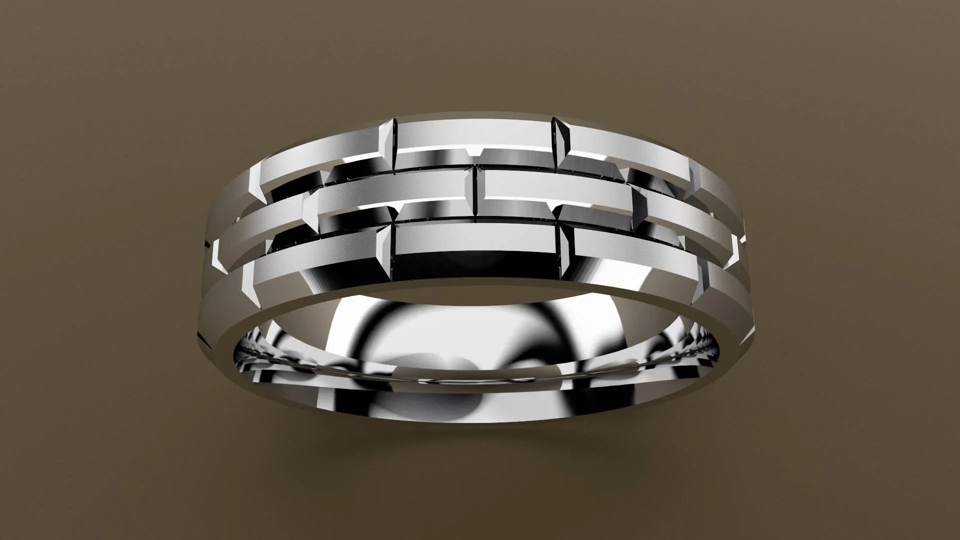 Brushed White Gold 6mm Brick Pattern Wedding Band