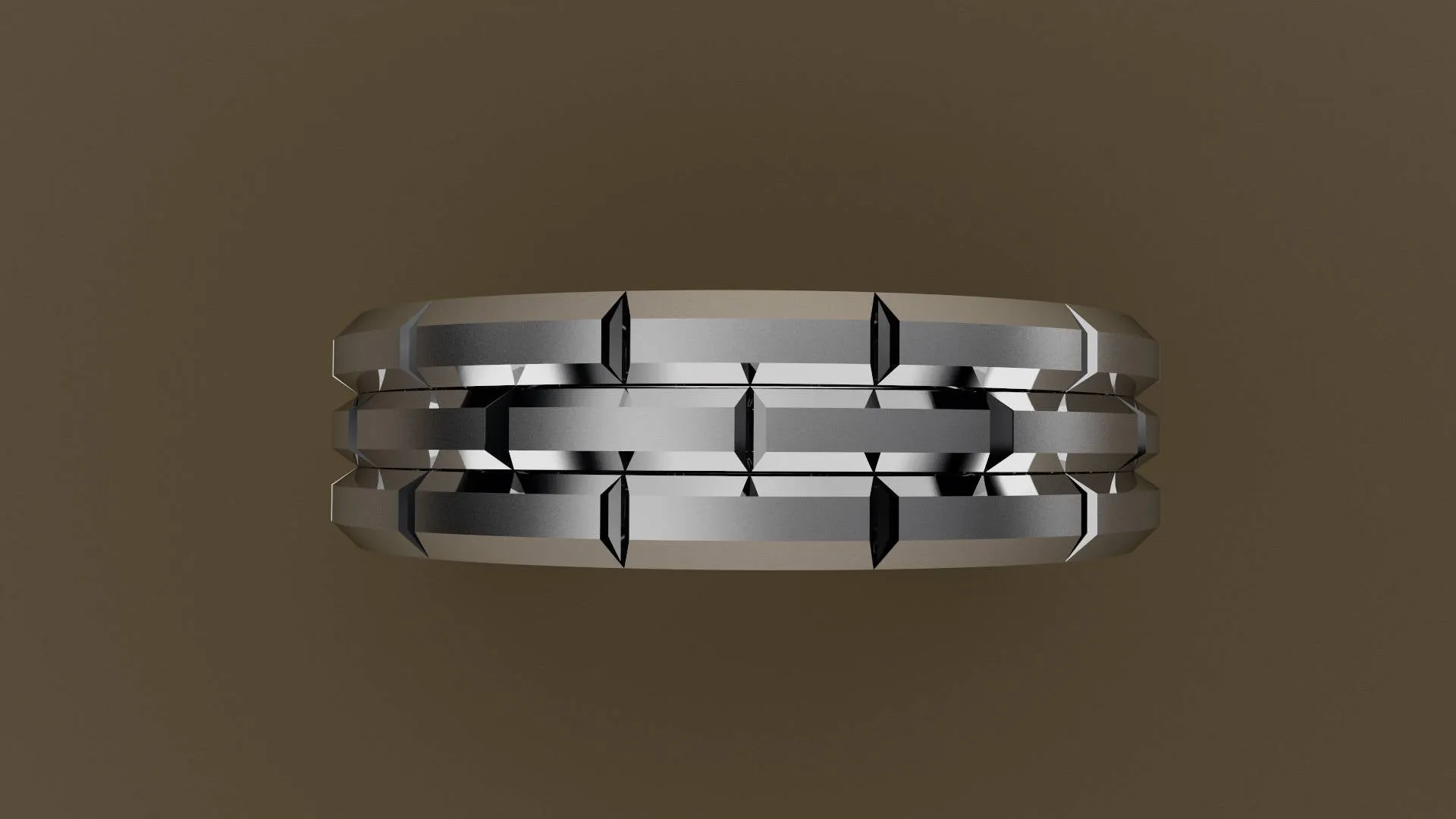 Brushed White Gold 6mm Brick Pattern Wedding Band