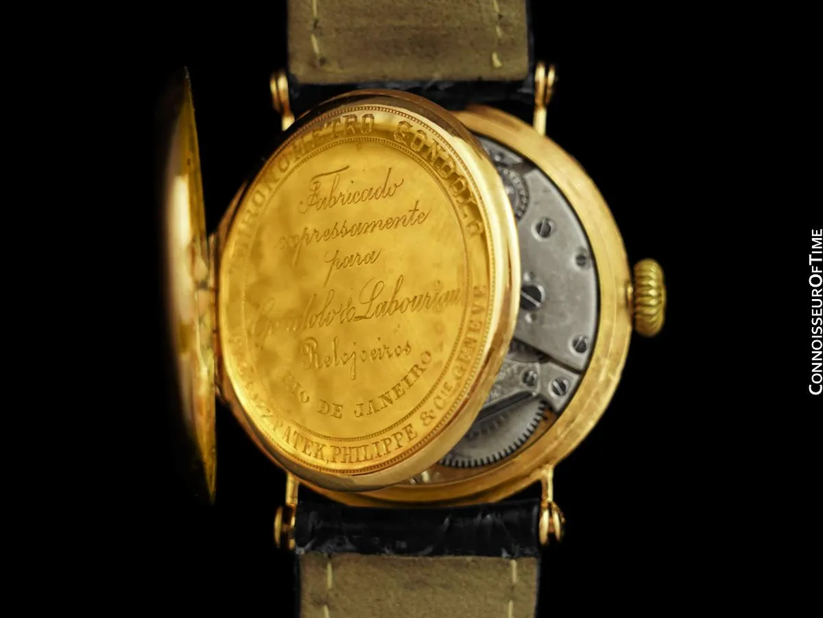 c. 1907 Patek Philippe "Officers Style" Vintage Mens Chronometro Gondolo Watch - 18K Gold