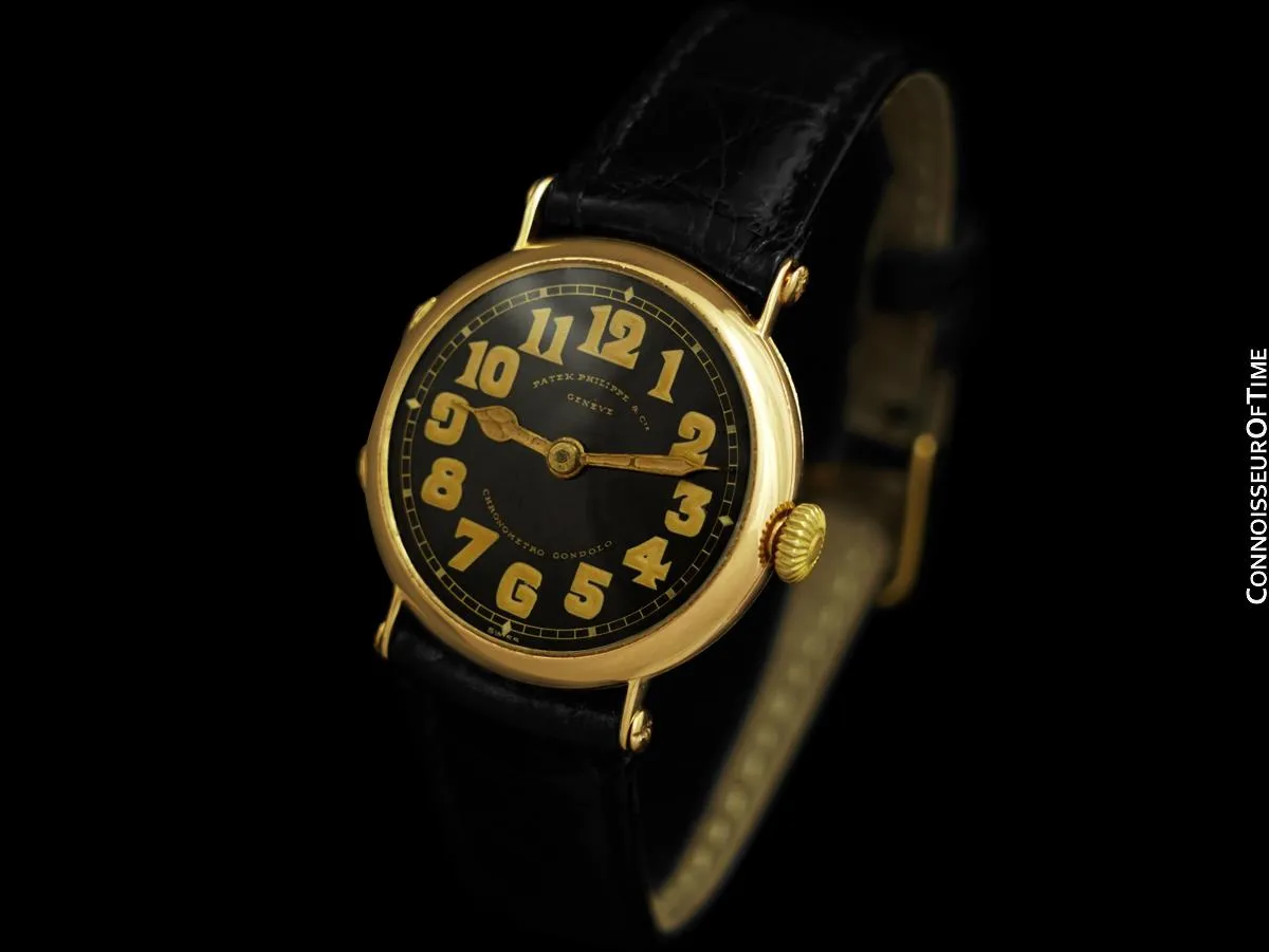 c. 1907 Patek Philippe "Officers Style" Vintage Mens Chronometro Gondolo Watch - 18K Gold