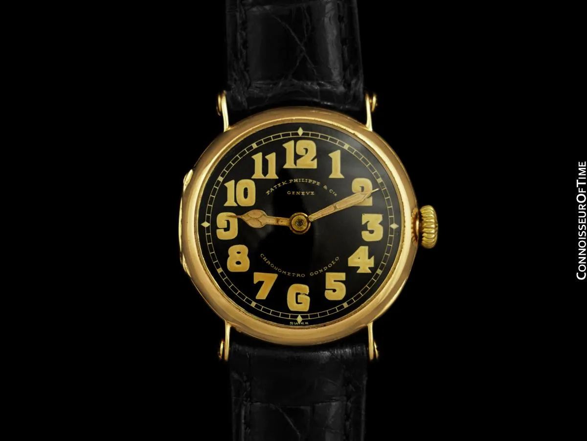 c. 1907 Patek Philippe "Officers Style" Vintage Mens Chronometro Gondolo Watch - 18K Gold