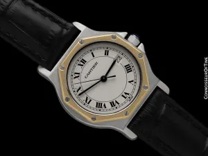 Cartier Santos Octagon Mens Midsize Unisex Quartz Watch - Stainless Steel & 18K Gold