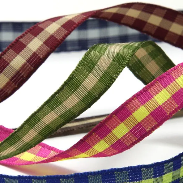 Check Ribbon #5 Grass Green & White