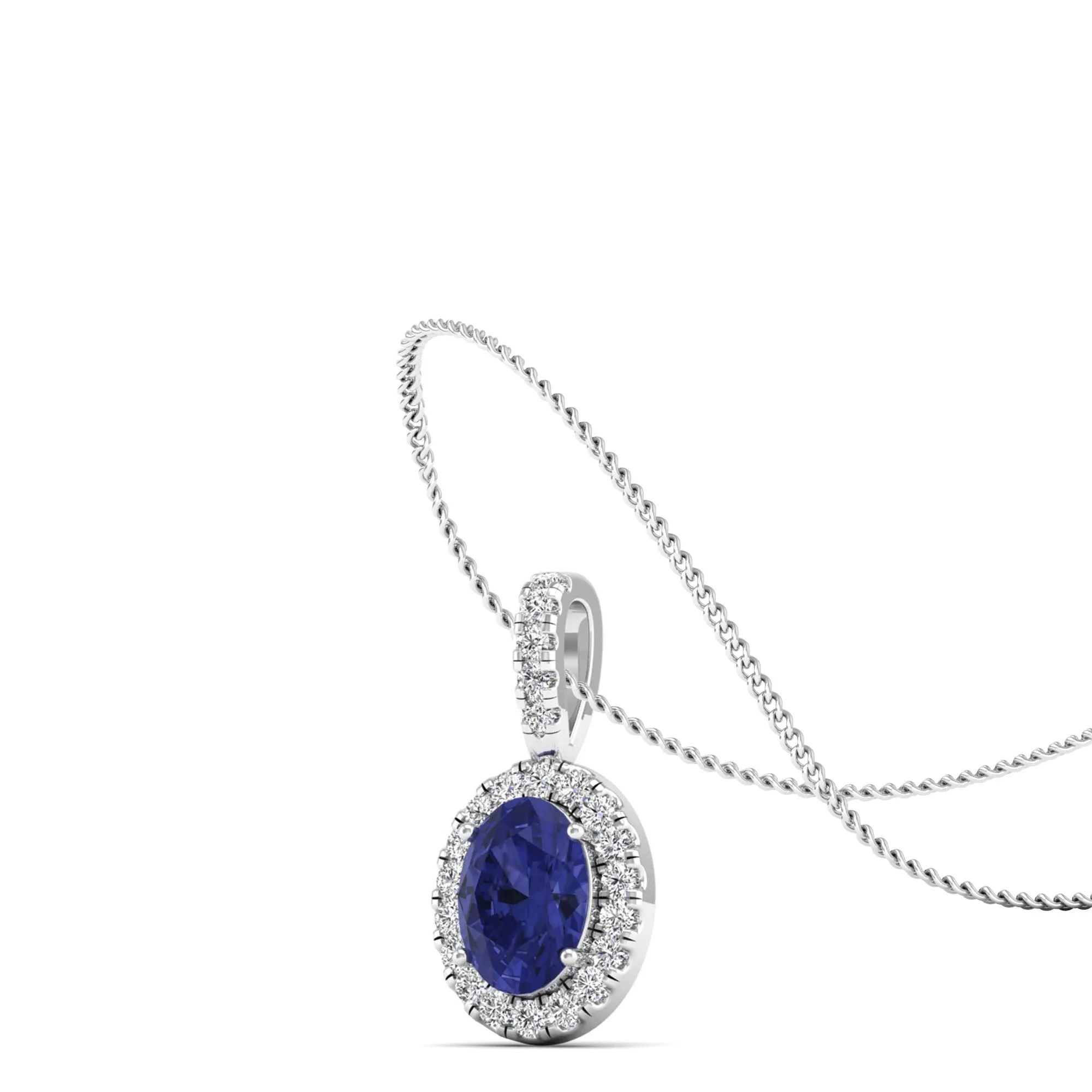 Classic Halo Oval Tanzanite and Diamond Pendant