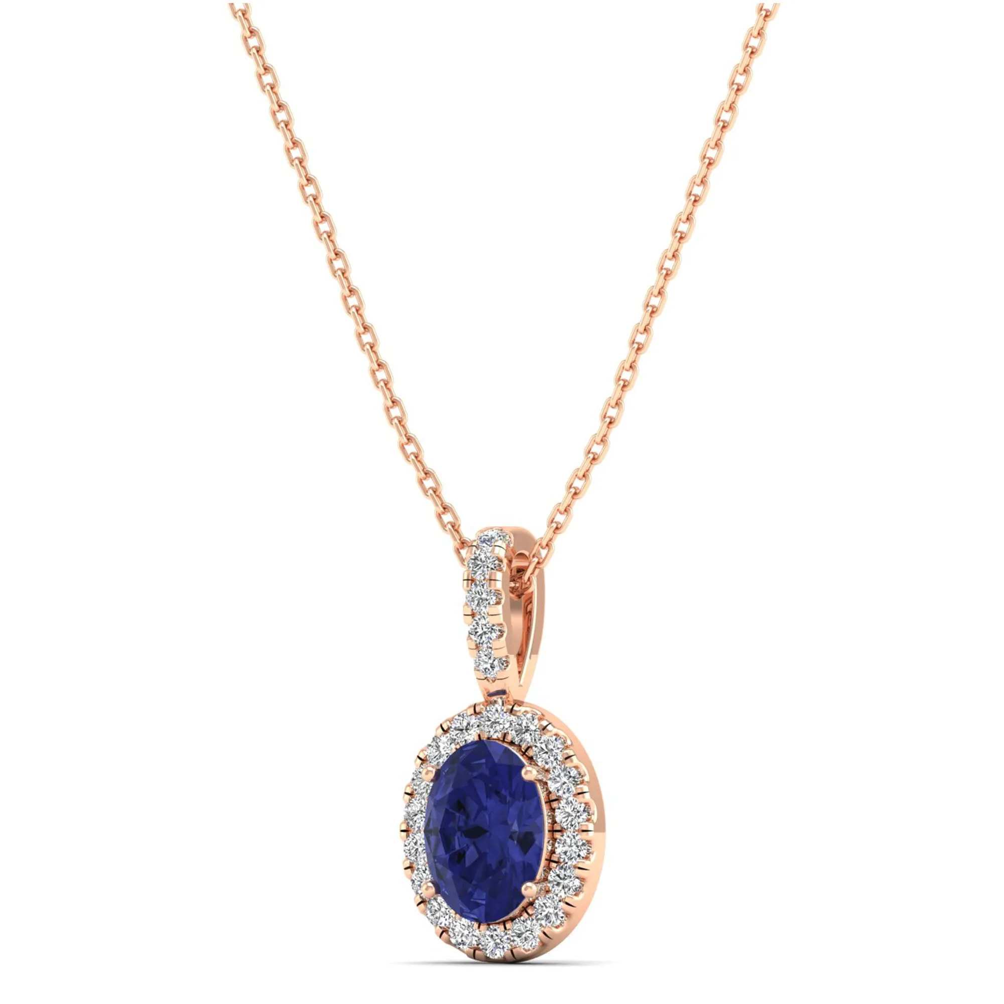 Classic Halo Oval Tanzanite and Diamond Pendant