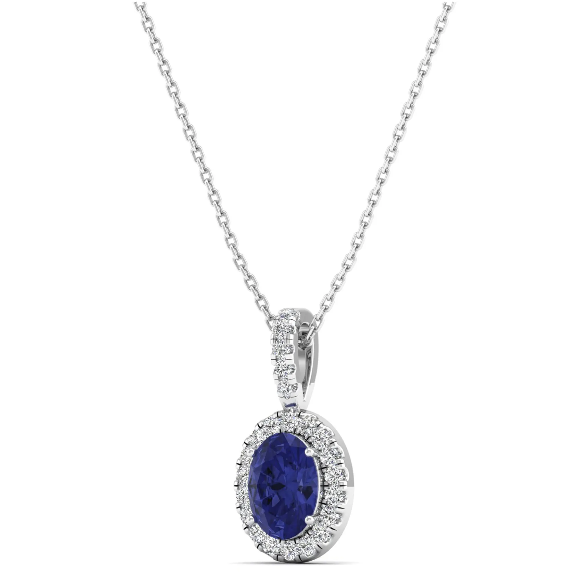 Classic Halo Oval Tanzanite and Diamond Pendant