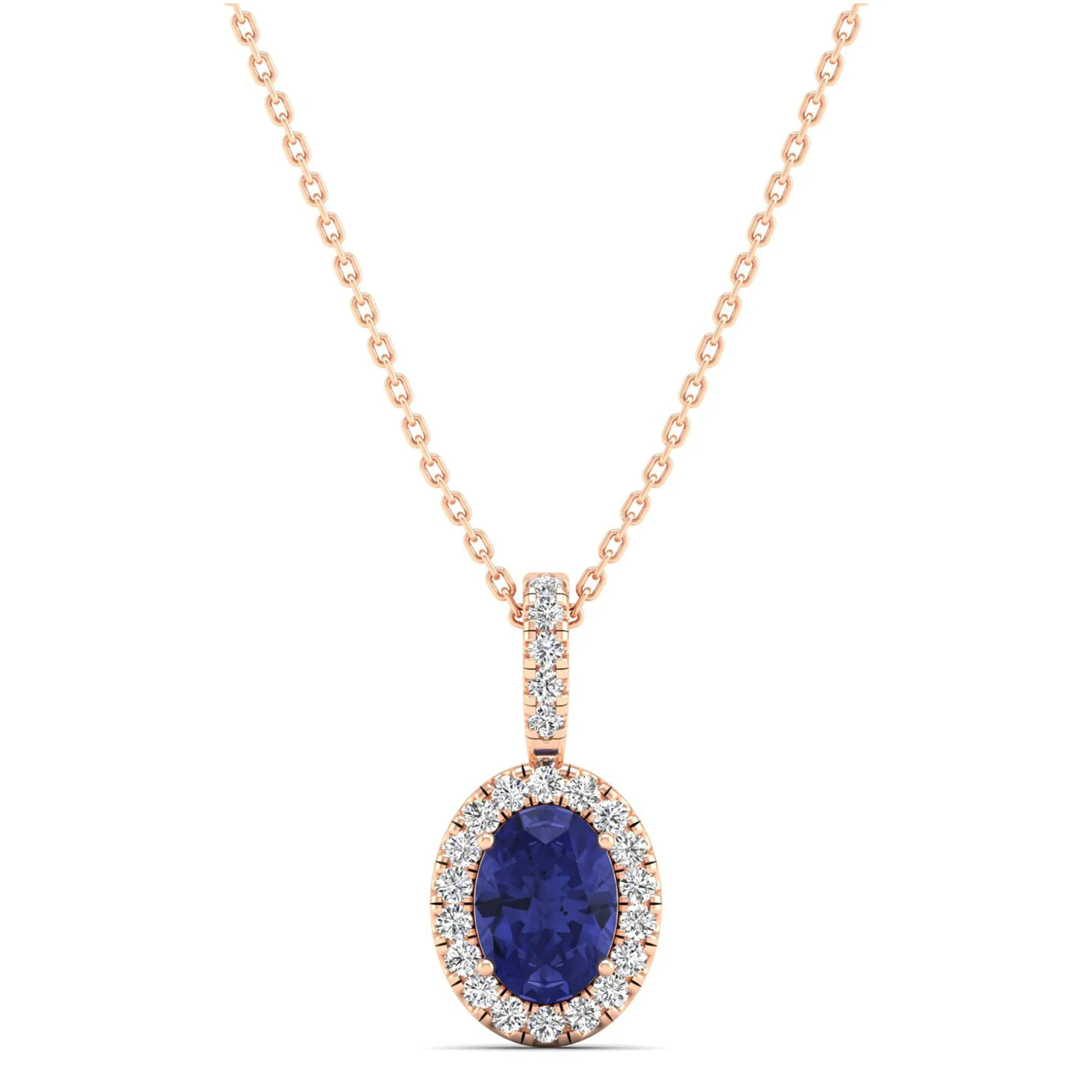 Classic Halo Oval Tanzanite and Diamond Pendant