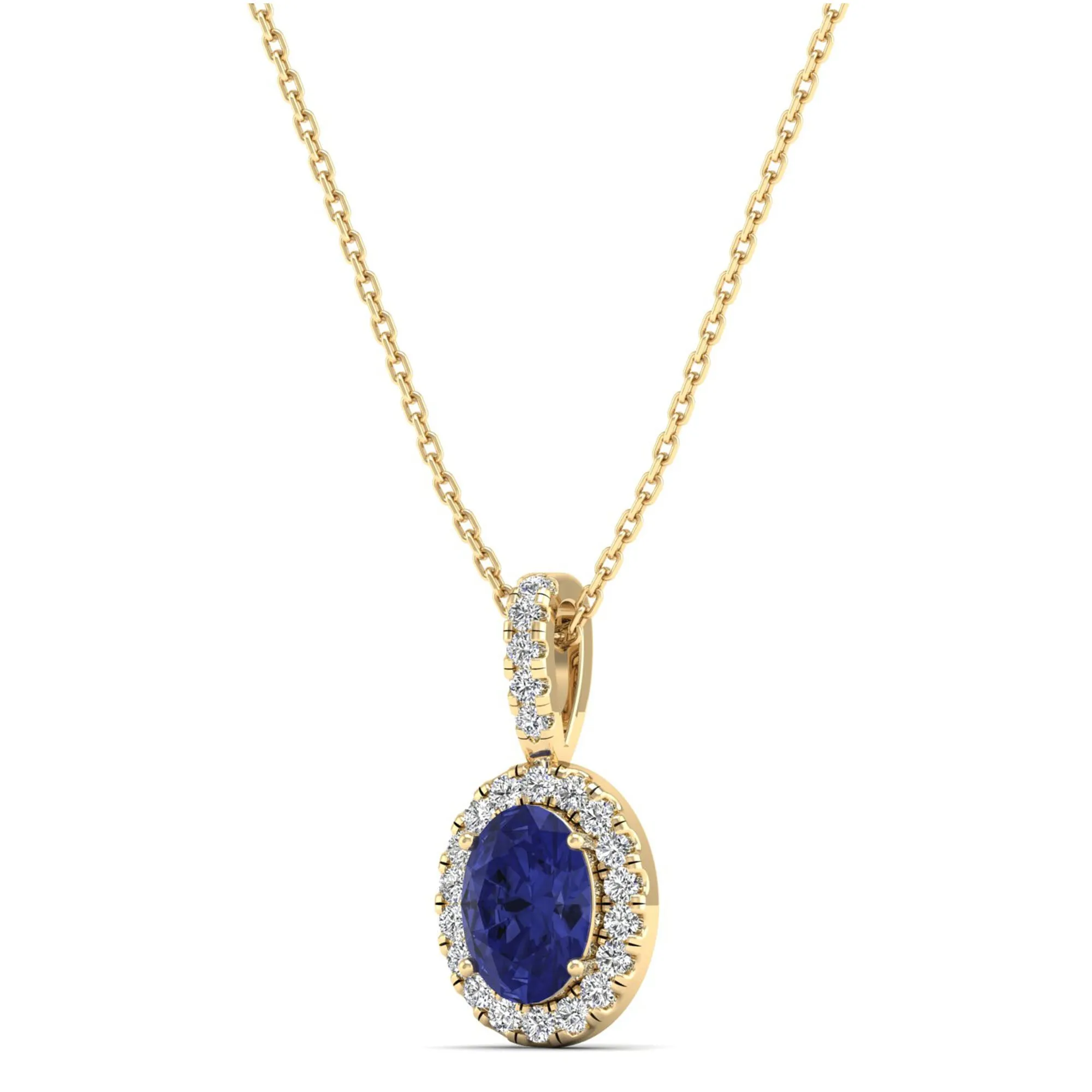 Classic Halo Oval Tanzanite and Diamond Pendant