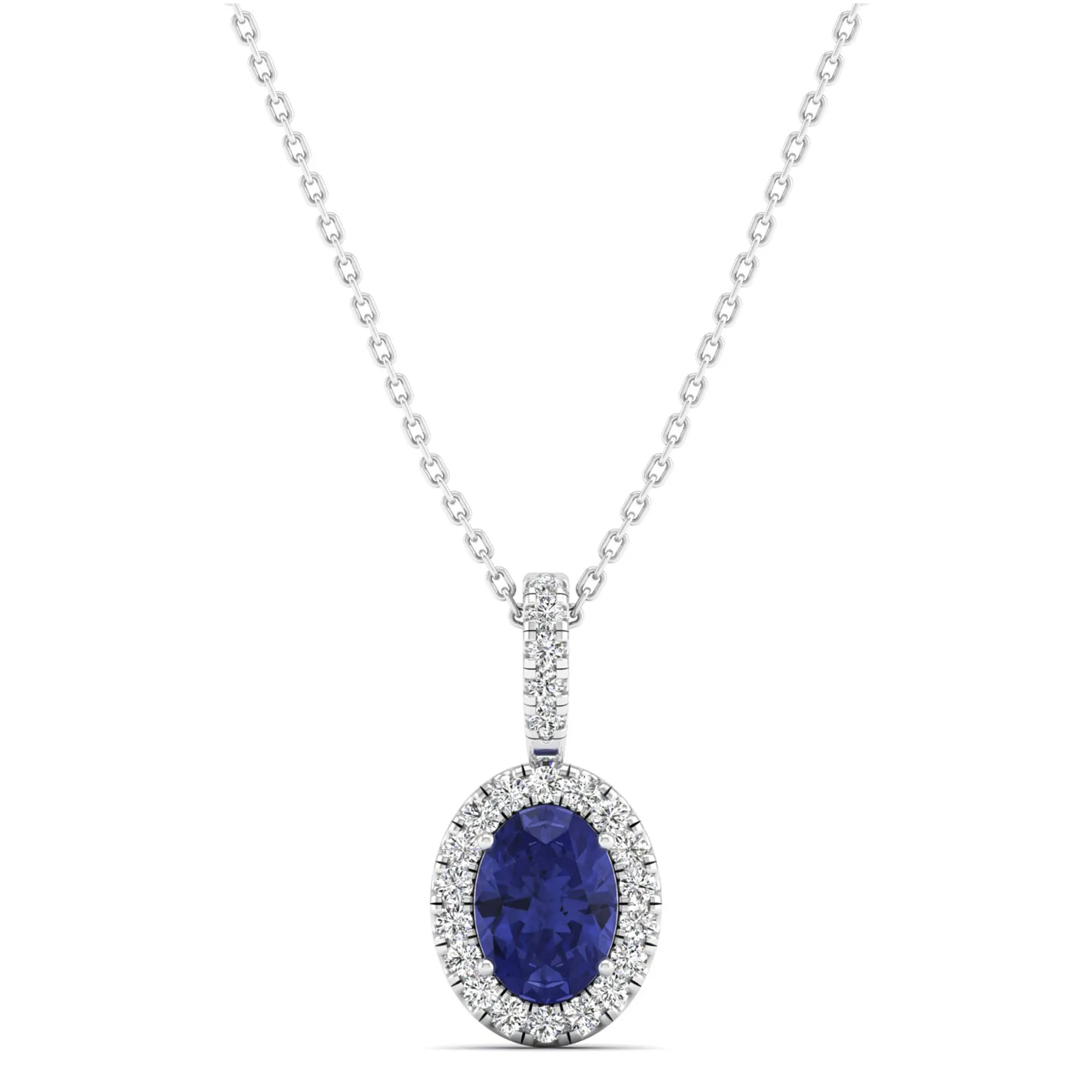Classic Halo Oval Tanzanite and Diamond Pendant