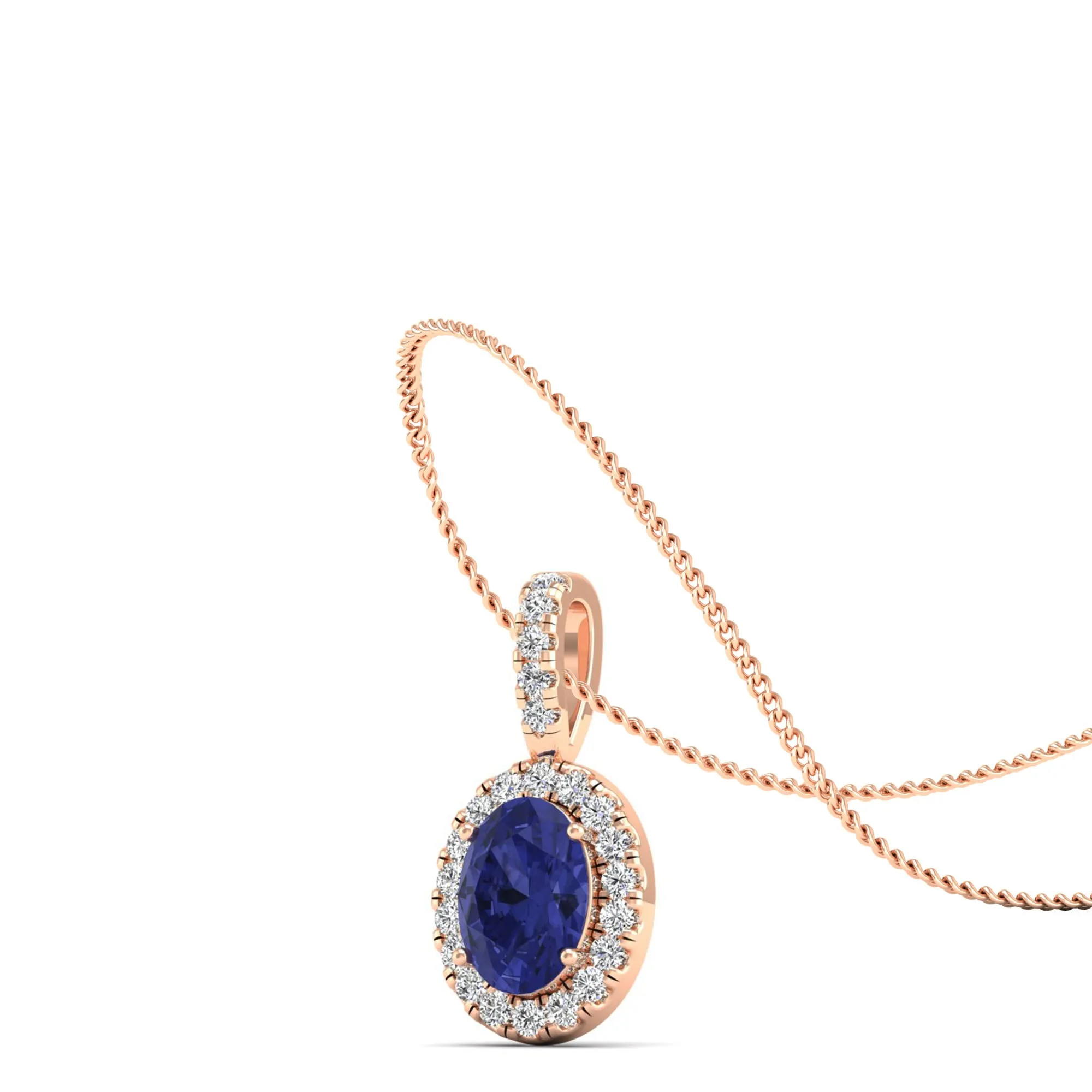 Classic Halo Oval Tanzanite and Diamond Pendant