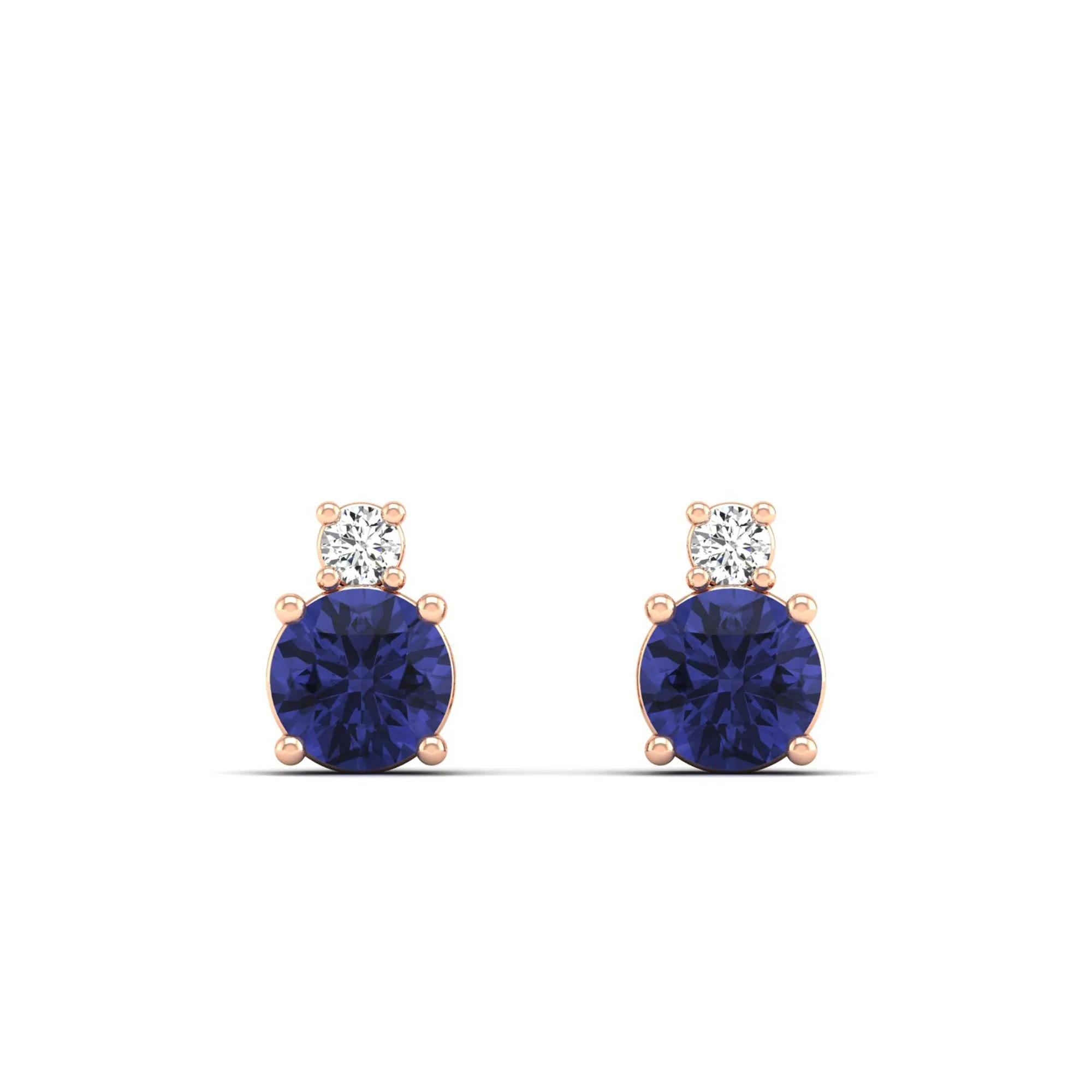 Classic Round Tanzanite and Diamond Stud Earrings