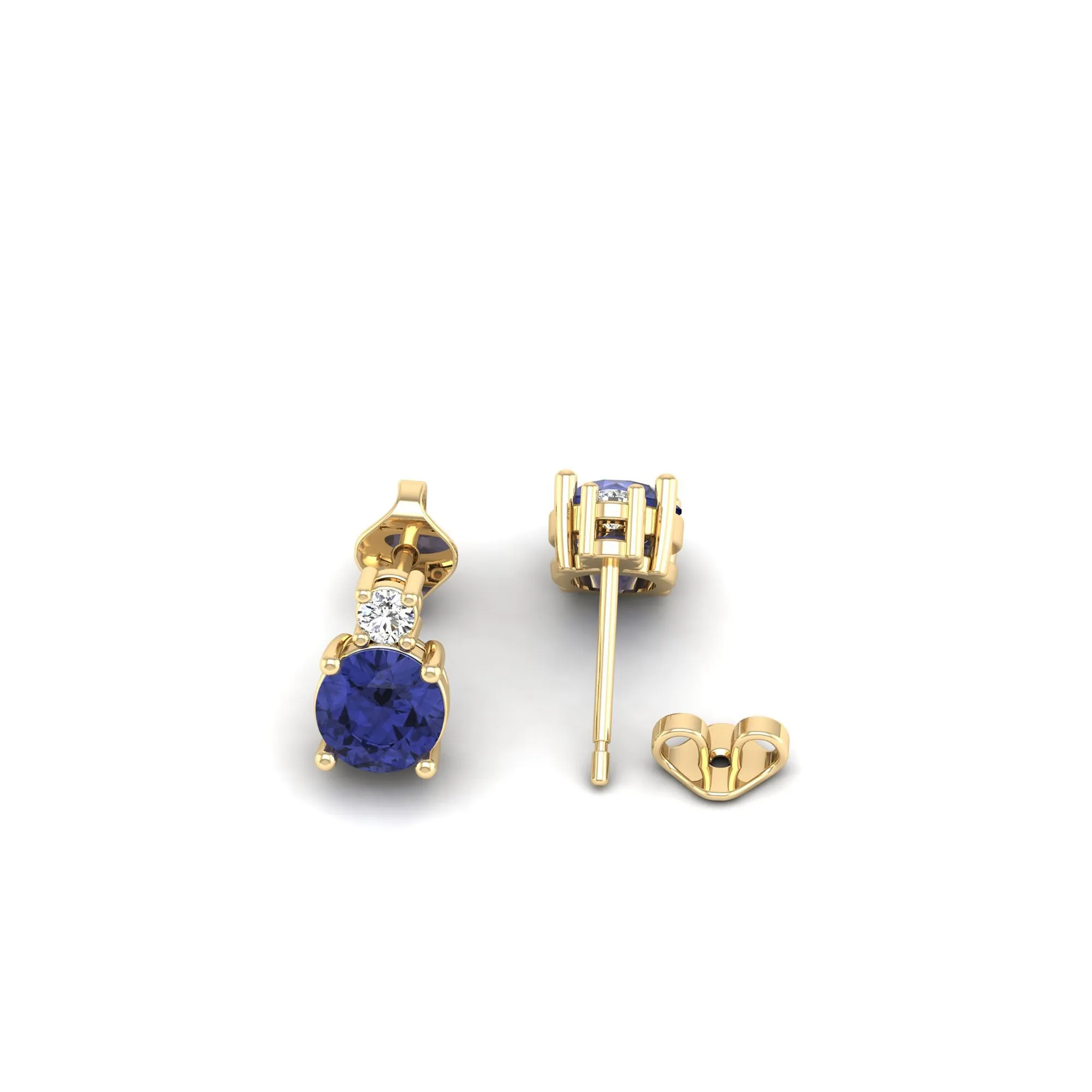 Classic Round Tanzanite and Diamond Stud Earrings