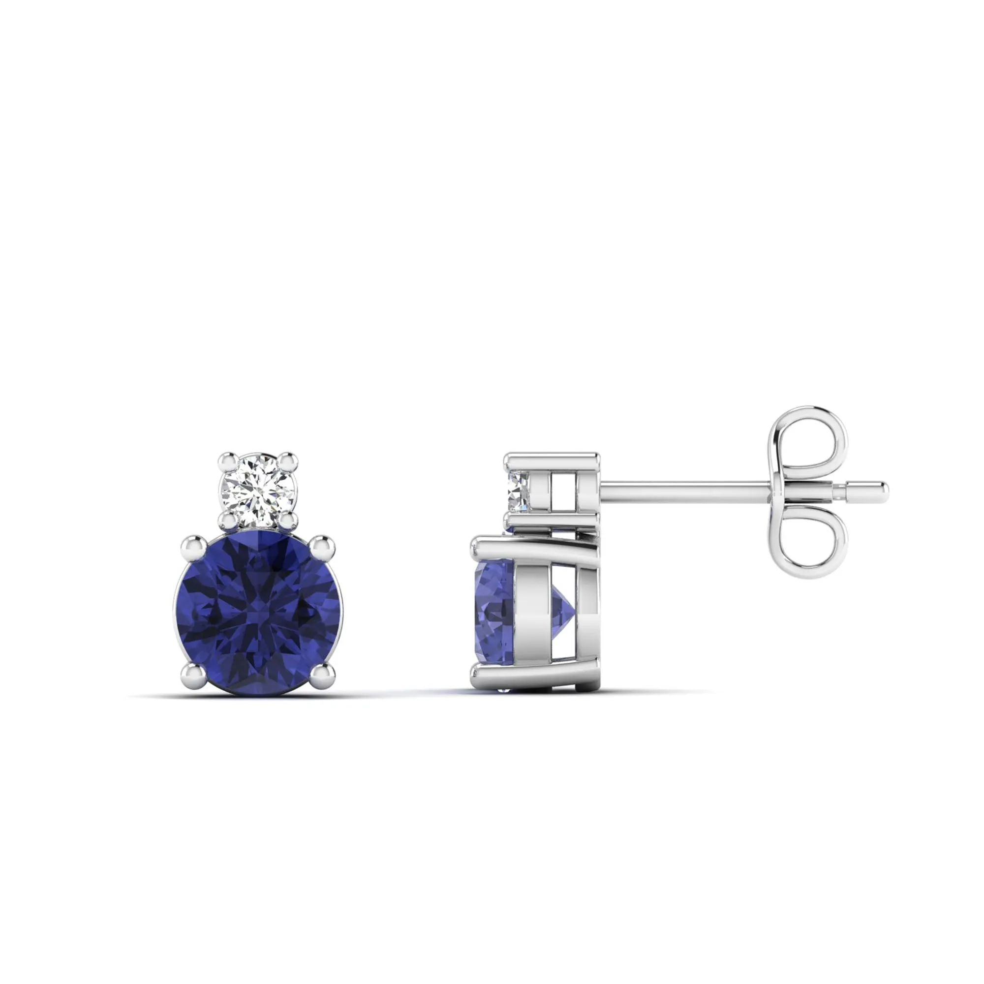 Classic Round Tanzanite and Diamond Stud Earrings