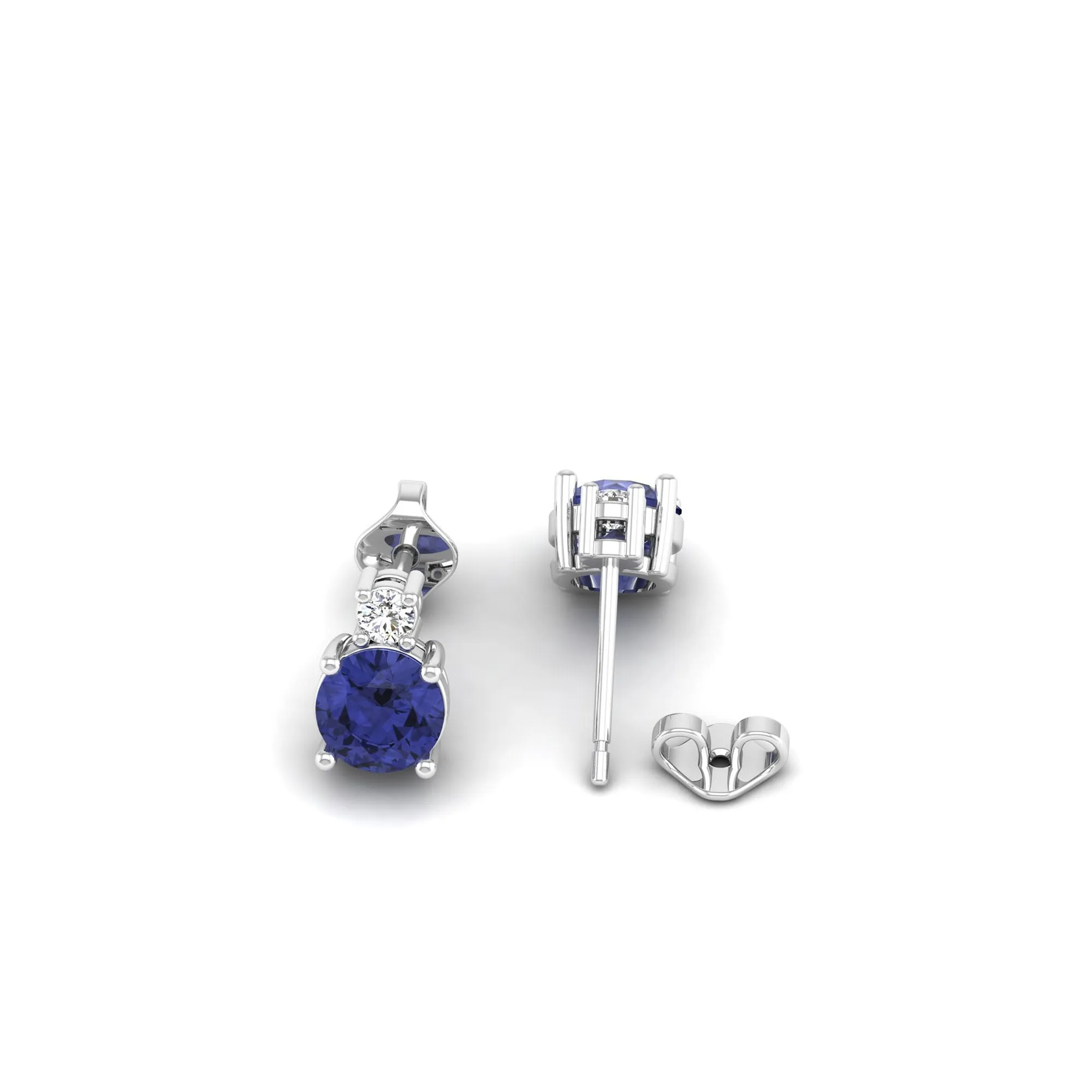 Classic Round Tanzanite and Diamond Stud Earrings