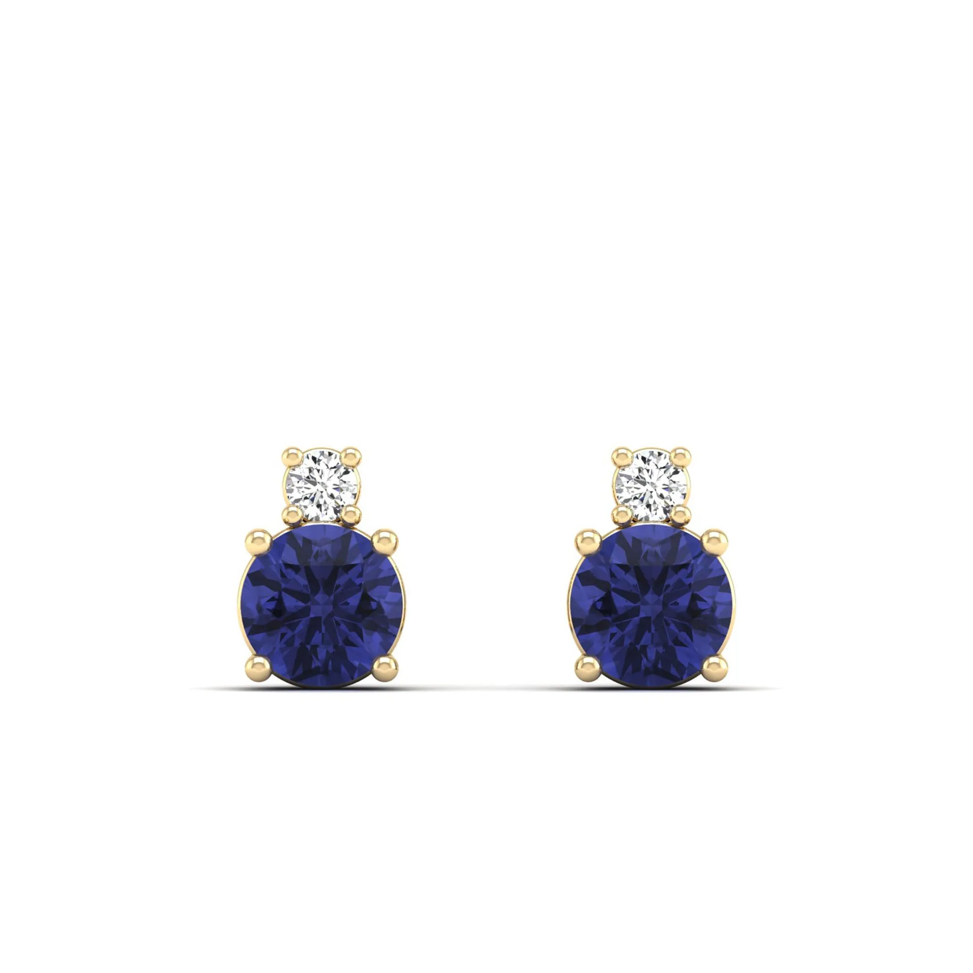 Classic Round Tanzanite and Diamond Stud Earrings