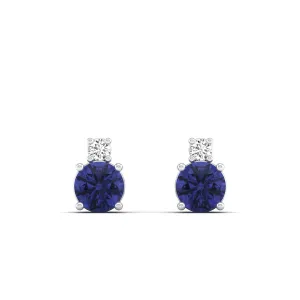 Classic Round Tanzanite and Diamond Stud Earrings
