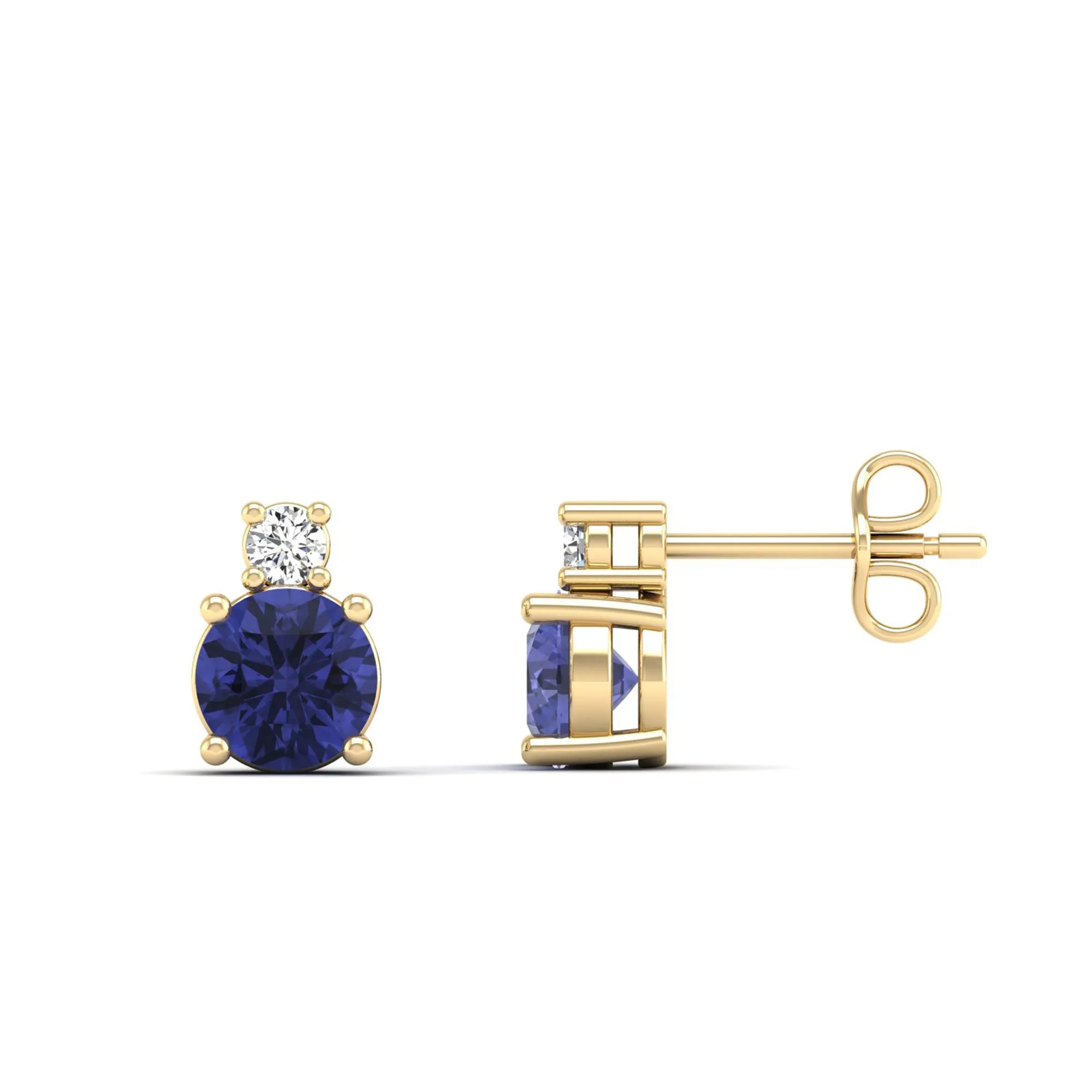 Classic Round Tanzanite and Diamond Stud Earrings