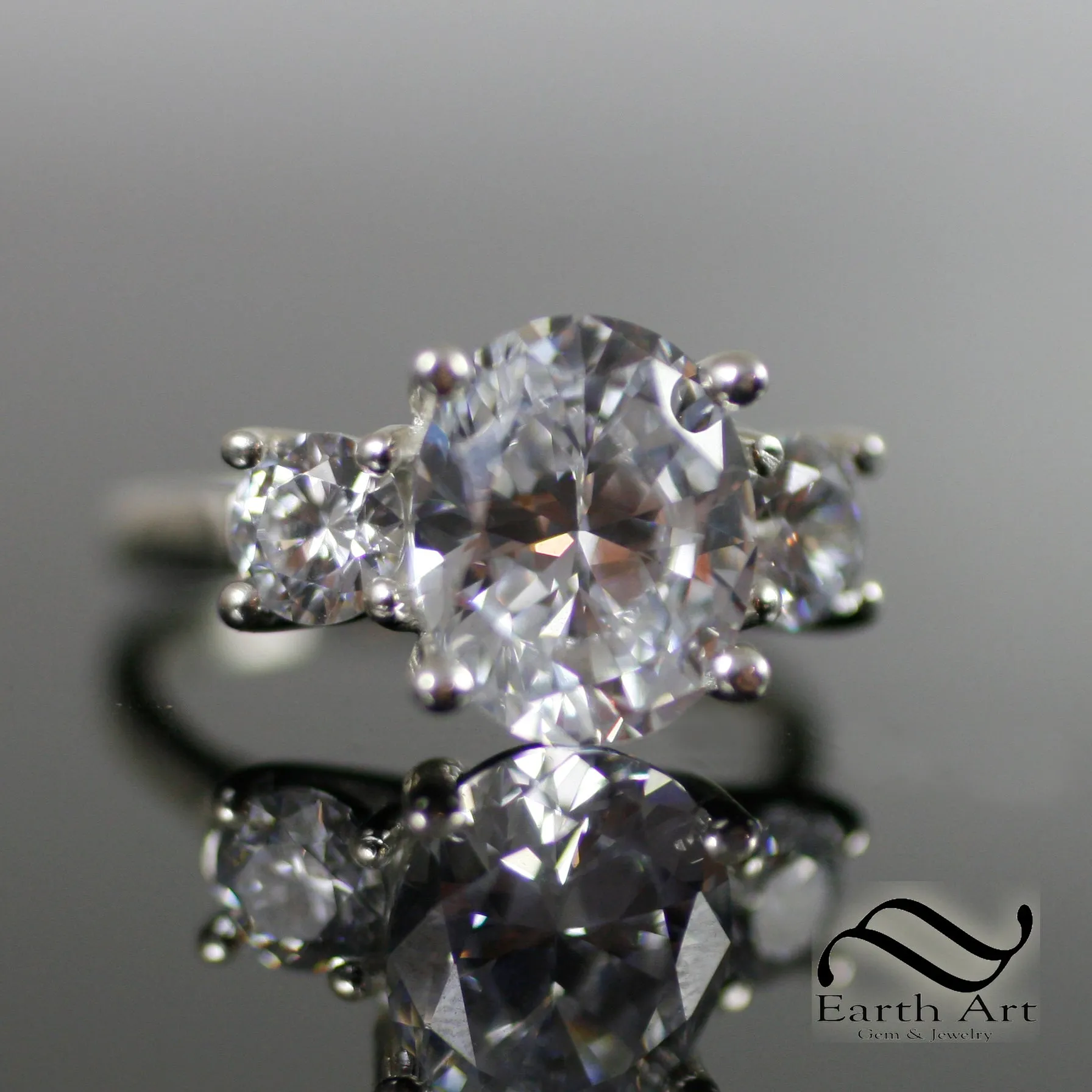 Classic Triple Stone Moissanite Ring - 9x11mm