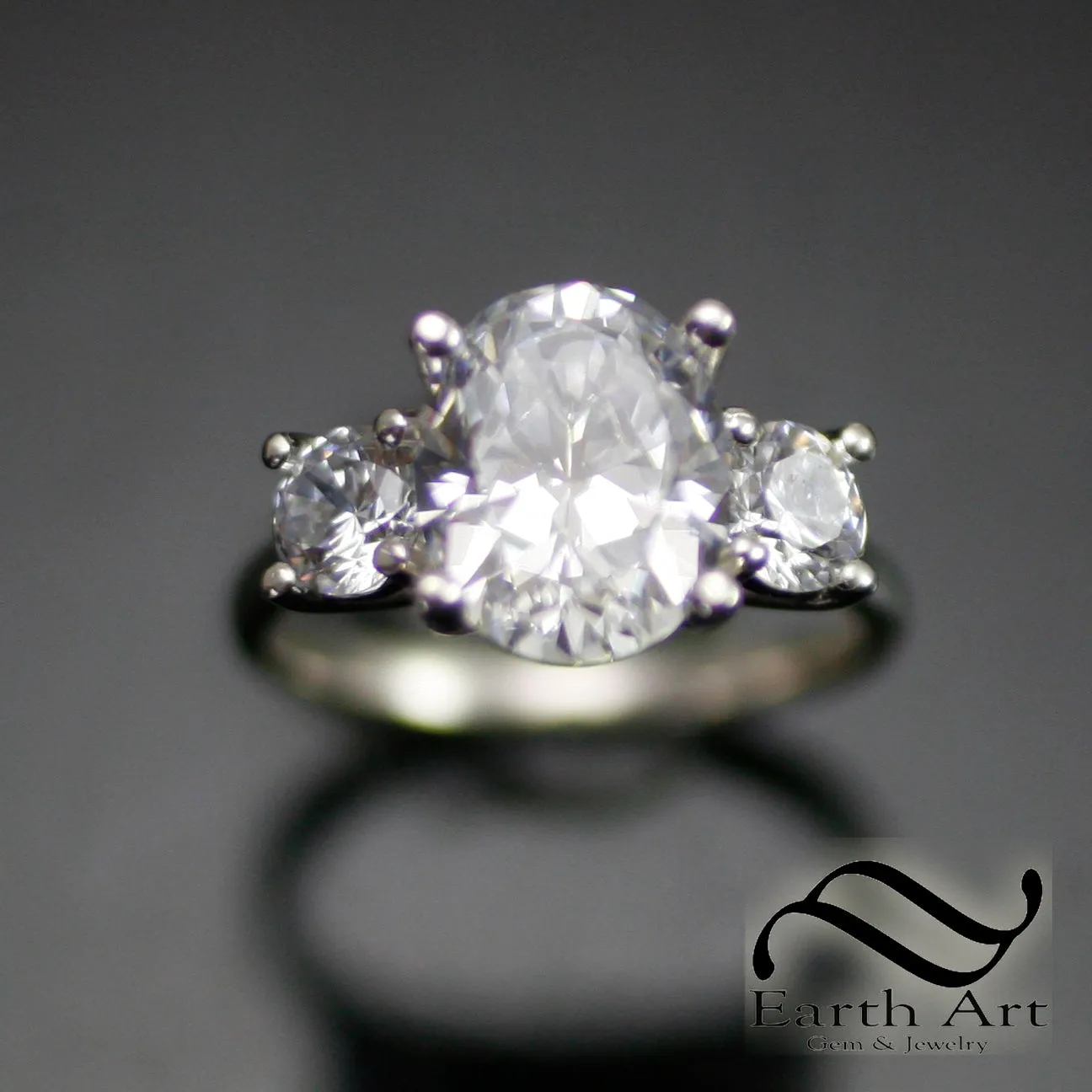 Classic Triple Stone Moissanite Ring - 9x11mm