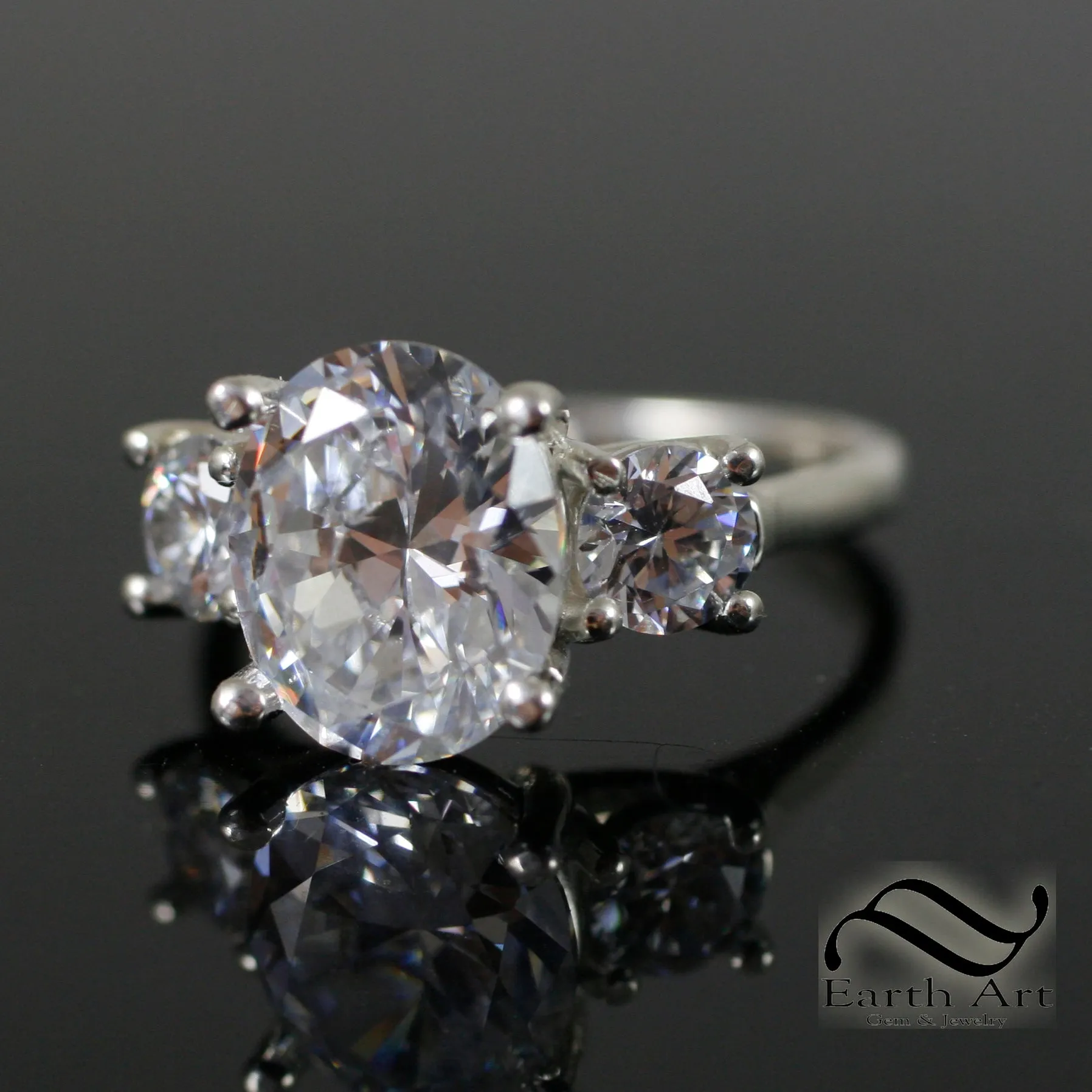Classic Triple Stone Moissanite Ring - 9x11mm