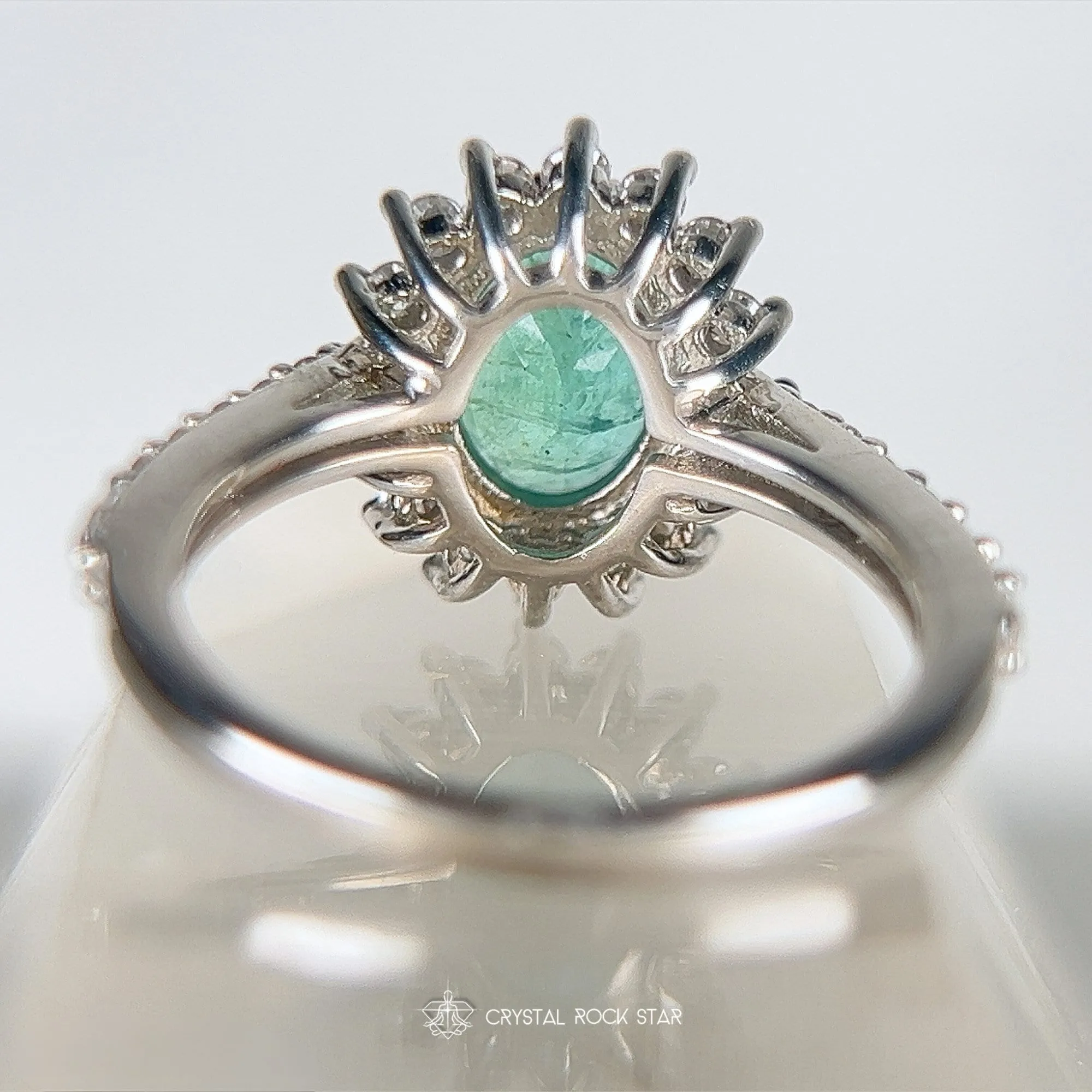 Columbian Emerald Star Halo Silver Ring Size 5